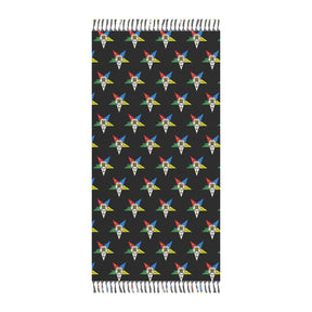 OES Towel - Black Polyester Colorful Stars With Knotted Tassels - Bricks Masons