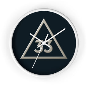 33rd Degree Scottish Rite Clock - Silver Triangle with 33 on Wooden Frame - Bricks Masons