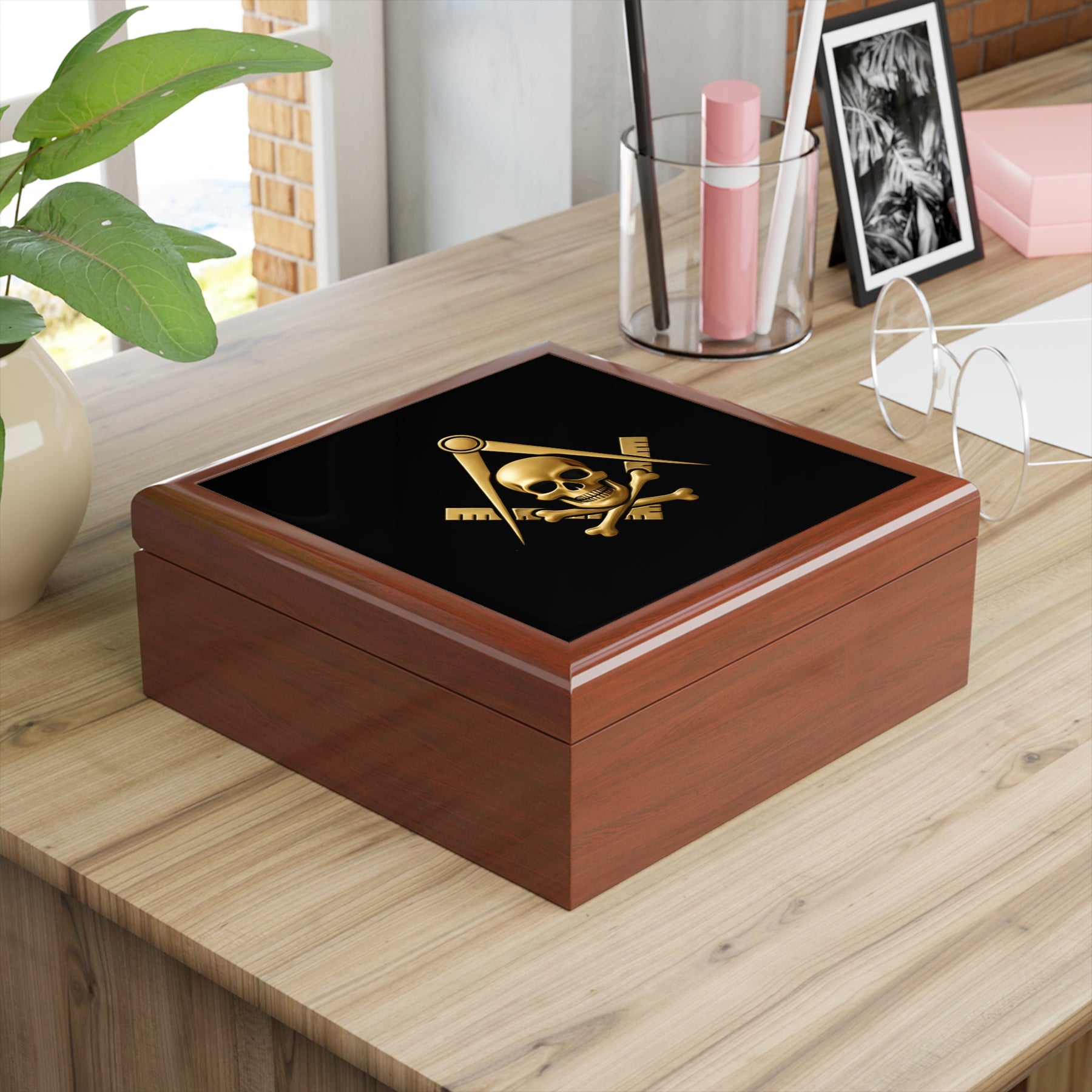Widows Sons Jewelry Box - Square & Compass with Skull & Bones Emblem