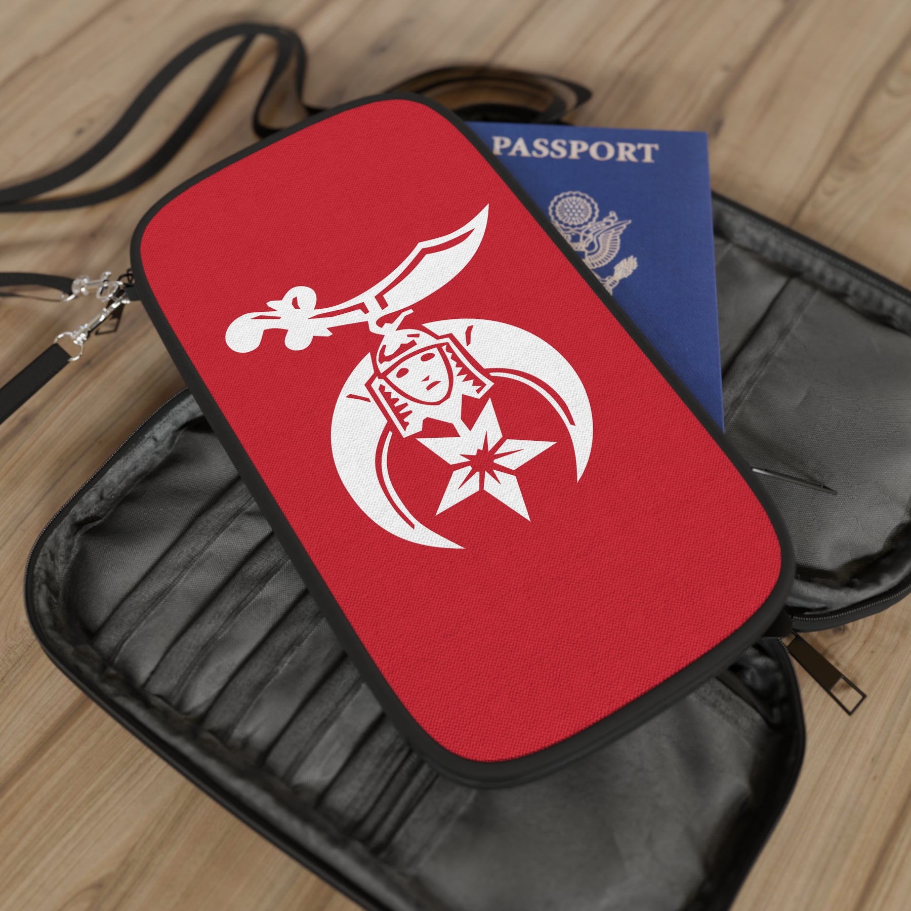 Shriners Passport Wallet - Red & White With Shoulder & Wrist Strap - Bricks Masons