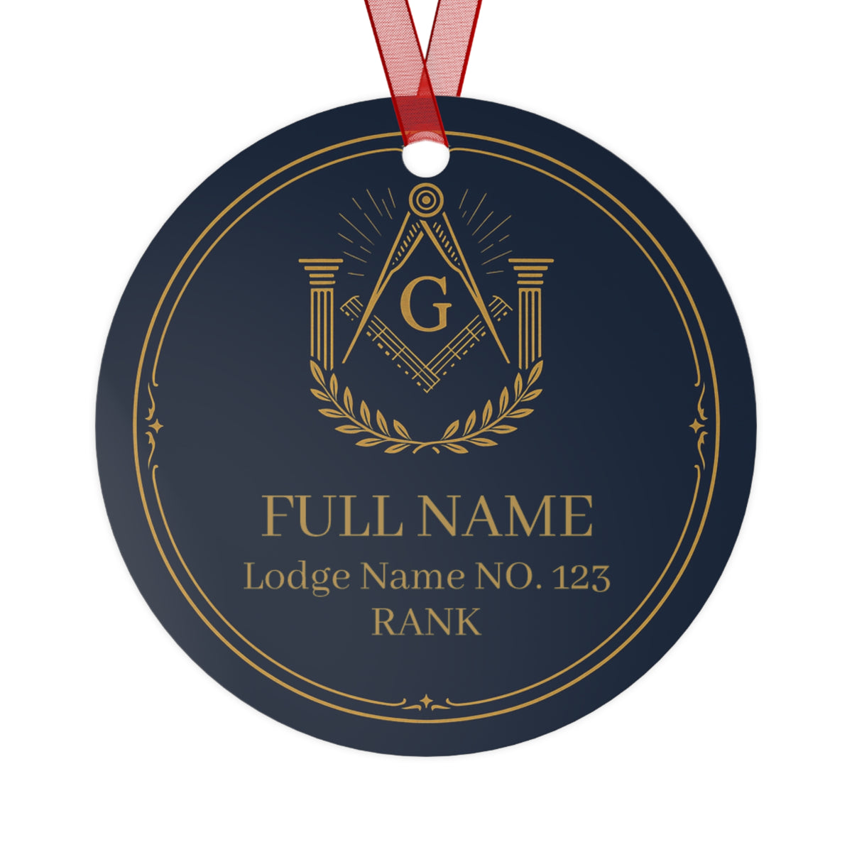 Master Mason Blue Lodge Christmas Ornament - Square & Compass G with Pillars Personalized - Bricks Masons