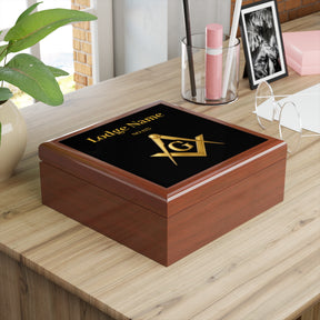 Master Mason Blue Lodge Jewelry Box - Gold Square & Compasses G with Personalization