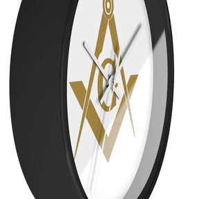 Master Mason Blue Lodge Clock - Golden Square & Compass G on White Dial - Bricks Masons
