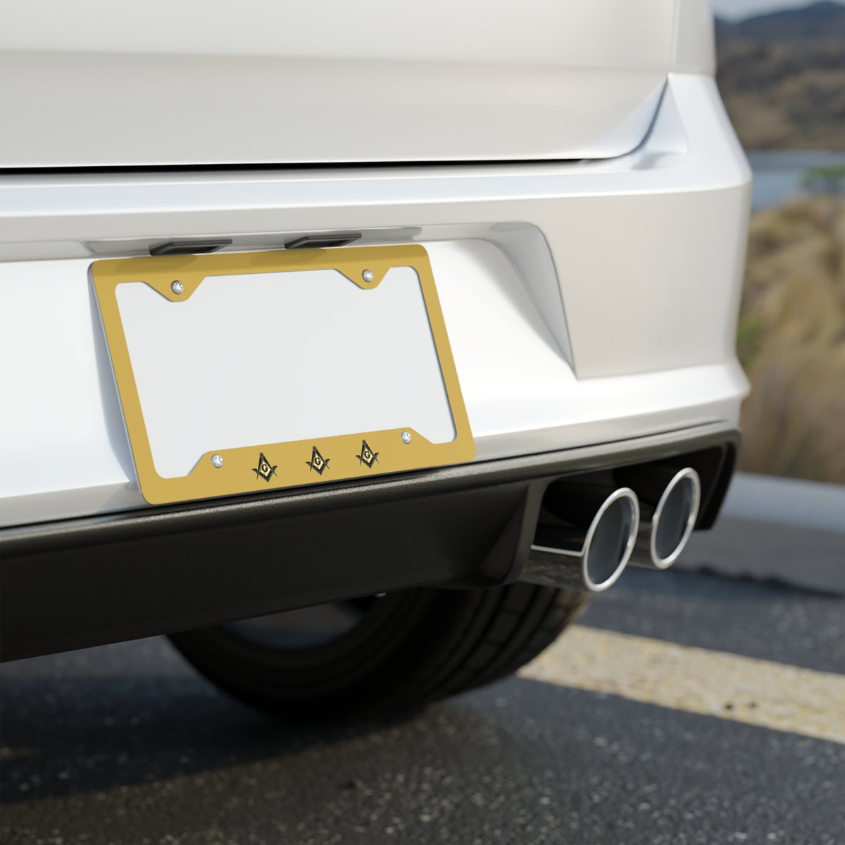 Master Mason Blue Lodge License Plate Frame - Square & Compass G Glossy Gold Finish
