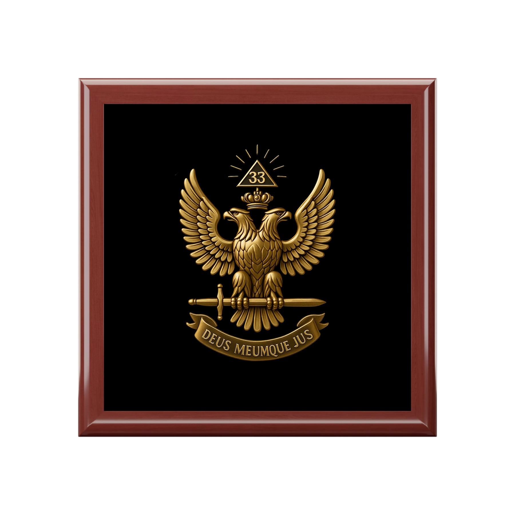 33rd Degree Scottish Rite Jewelry Box - Deus Meumque Jus Wings Up