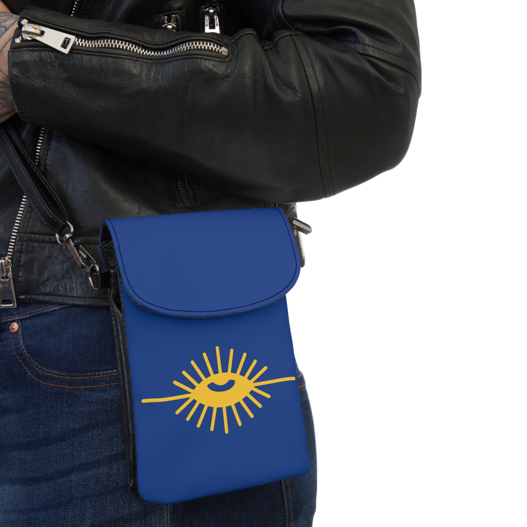 Knights of the All Seeing Eye Cell Phone Wallet - Blue Microfiber Leather With Gold Eye - Bricks Masons