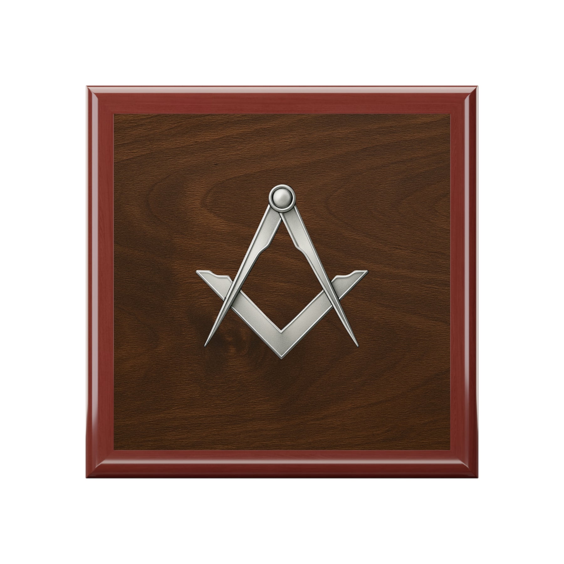 Master Mason Blue Lodge Jewelry Box - Silver Square & Compasses Emblem