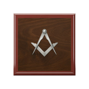 Master Mason Blue Lodge Jewelry Box - Silver Square & Compasses Emblem
