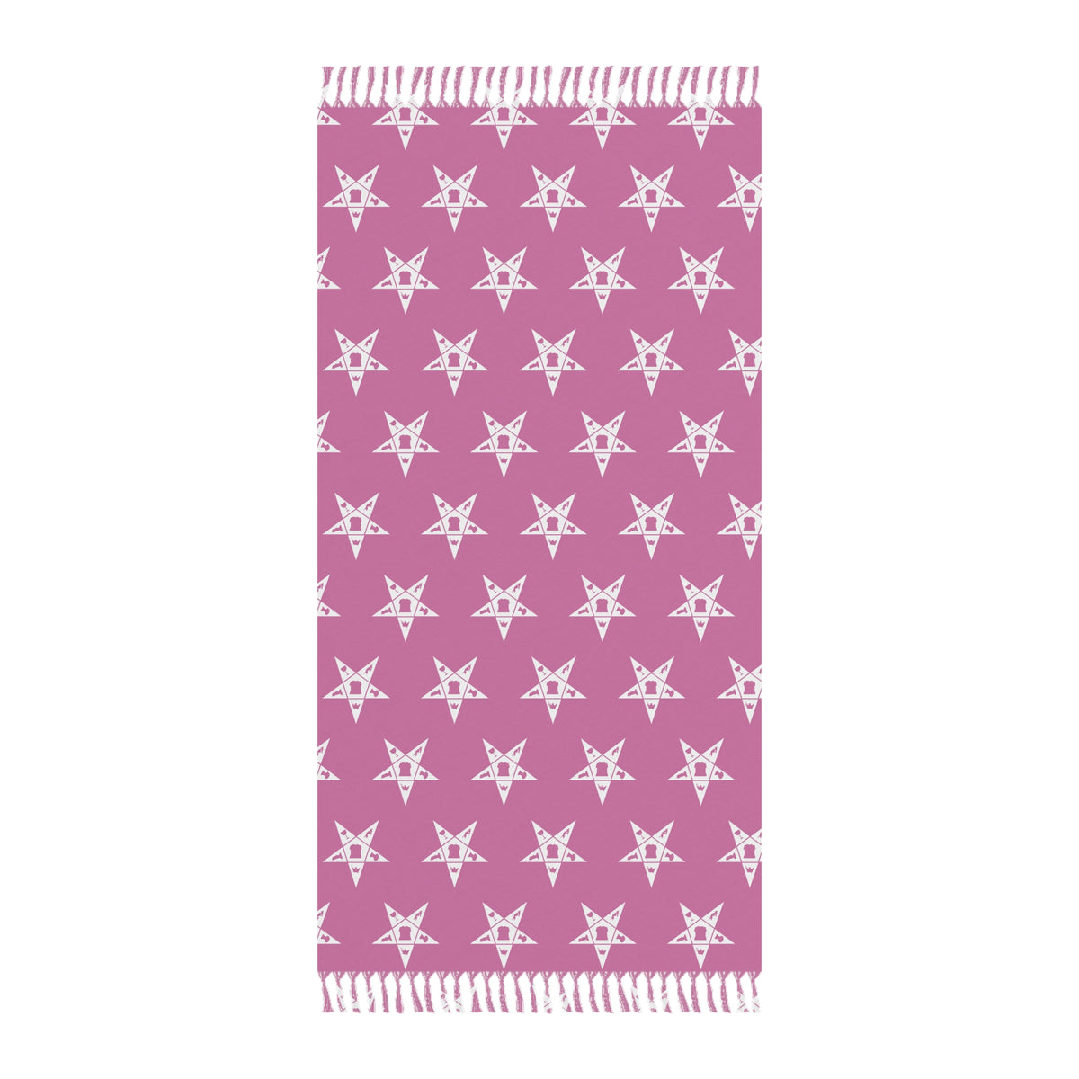 OES Towel - Beach Pink With White Stars Polyester With Knotted Tassels - Bricks Masons