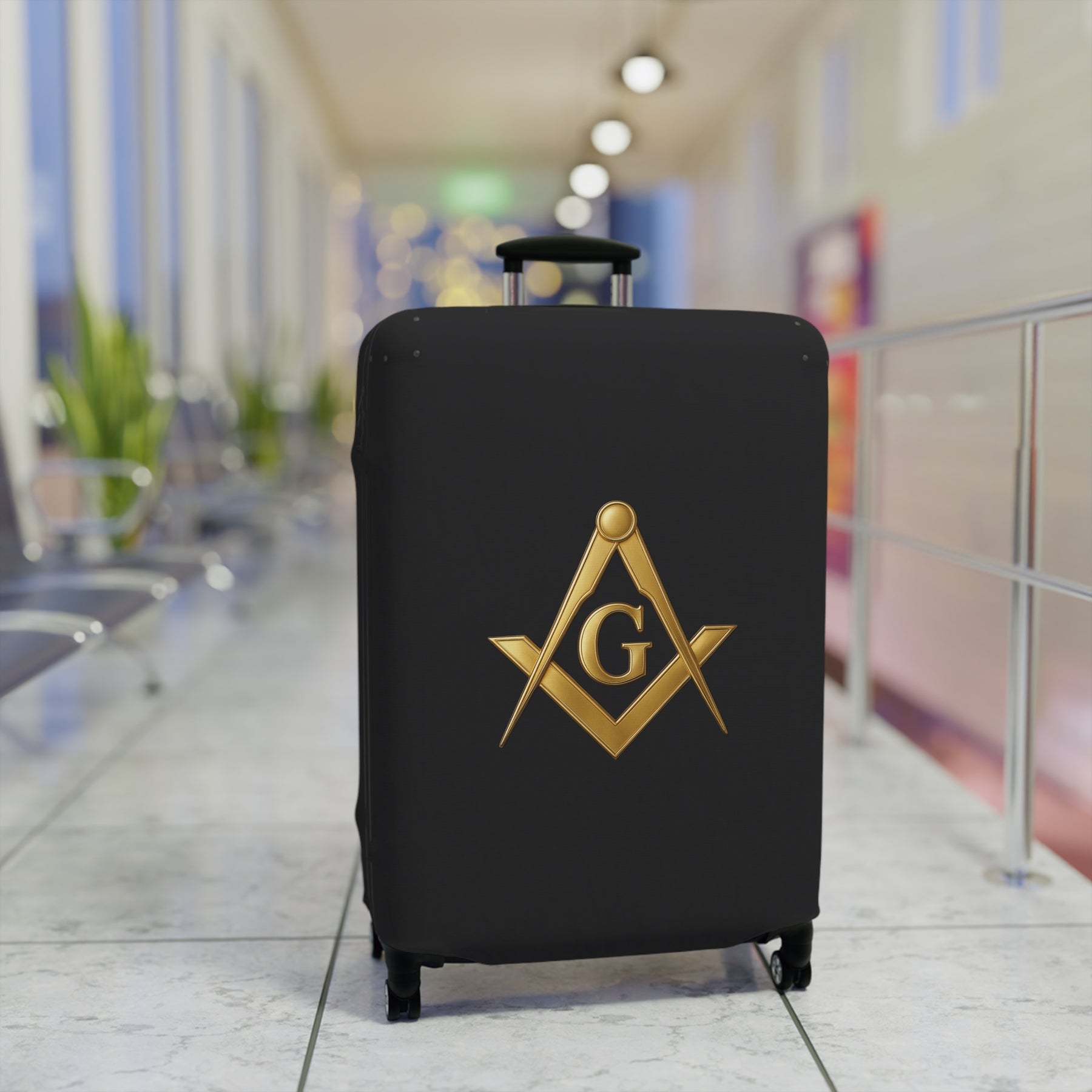 Master Mason Blue Lodge Luggage Cover - Golden Square & Compasses G Emblem