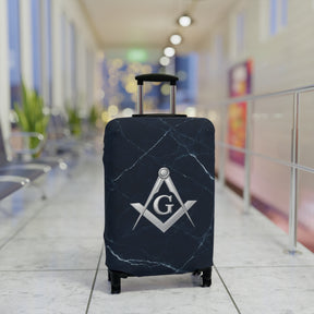 Master Mason Blue Lodge Luggage Cover - Silver Square & Compasses with G Emblem