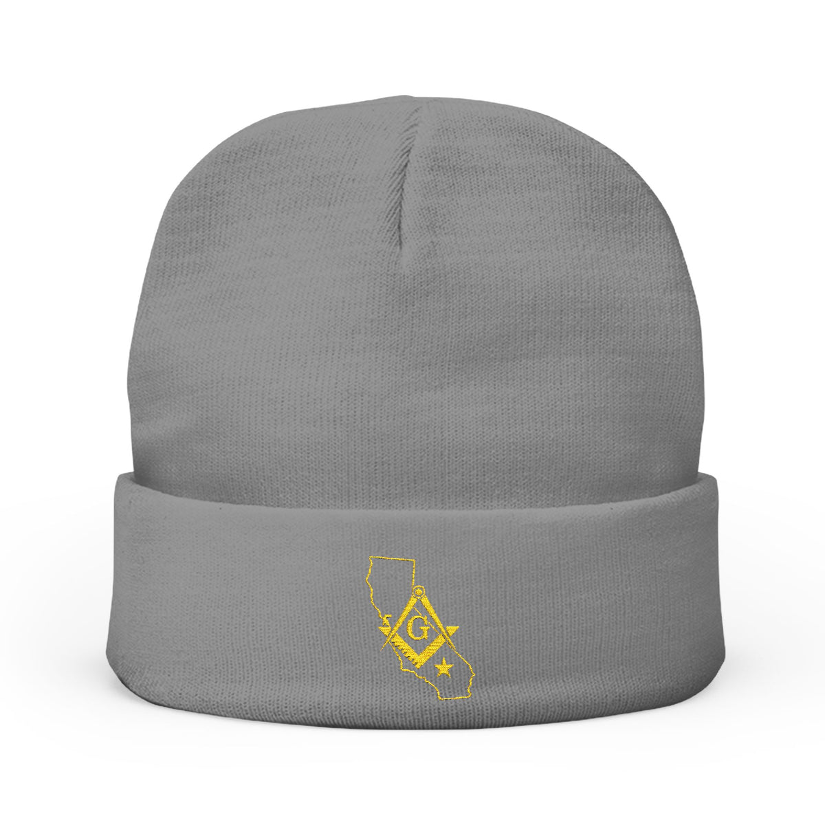 Master Mason Blue Lodge Beanie - Knit Embroidery Gold Square & Compass G California Mason - Bricks Masons