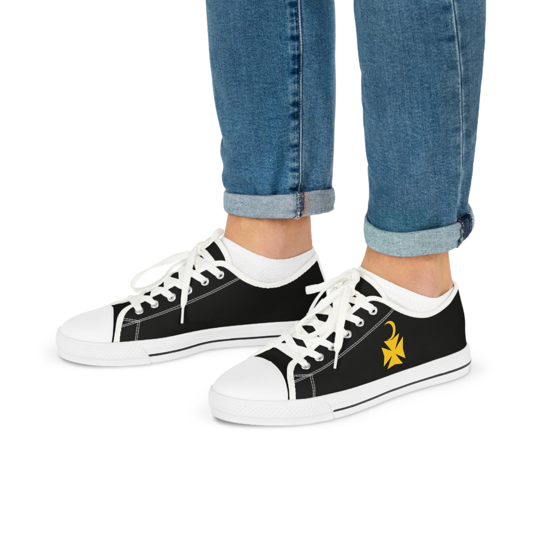 Knights of Constantinople Sneaker - Low Top Sneaker Black & White Golden Emblem - Bricks Masons
