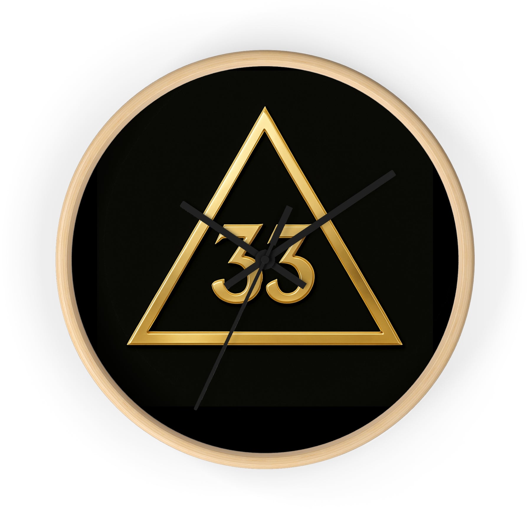 33rd Degree Scottish Rite Clock - Golden Triangle 33 Emblem on Wood Frame - Bricks Masons