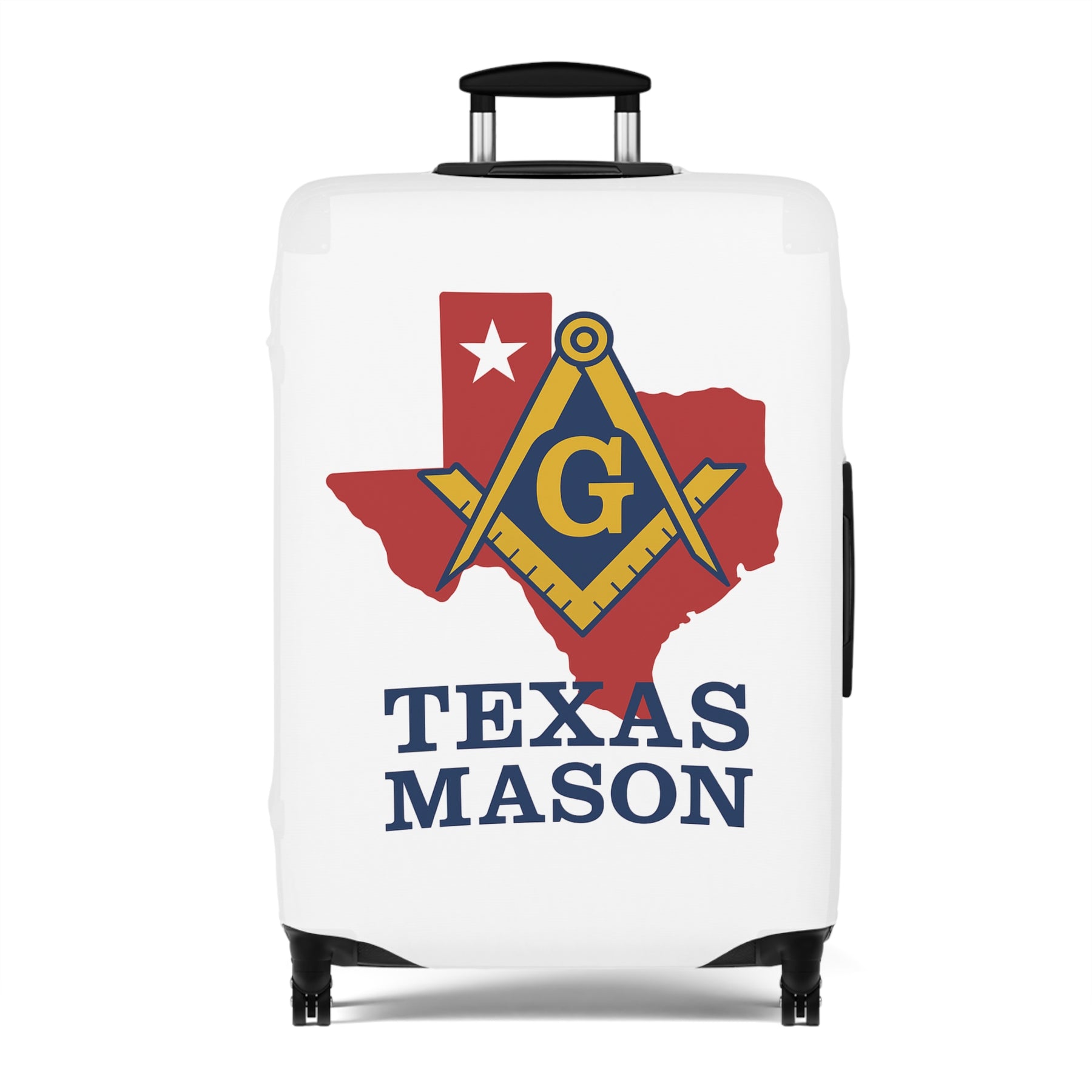Master Mason Blue Lodge Luggage Cover - Square & Compass G Texas Map