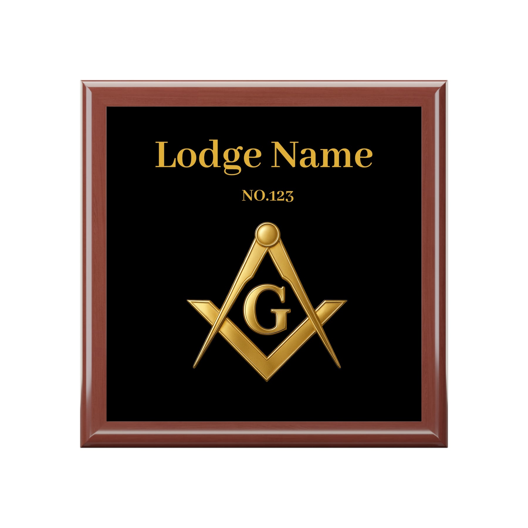 Master Mason Blue Lodge Jewelry Box - Gold Square & Compasses G with Personalization