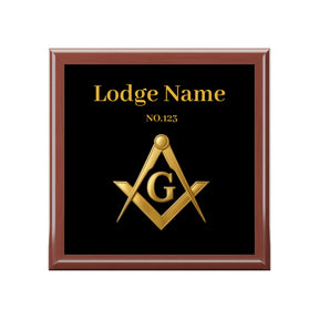 Master Mason Blue Lodge Jewelry Box - Gold Square & Compasses G with Personalization