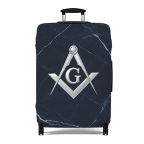 Master Mason Blue Lodge Luggage Cover - Silver Square & Compasses with G Emblem