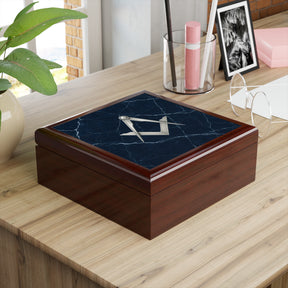 Master Mason Blue Lodge Jewelry Box - Silver S&C Emblem On Blue Marble