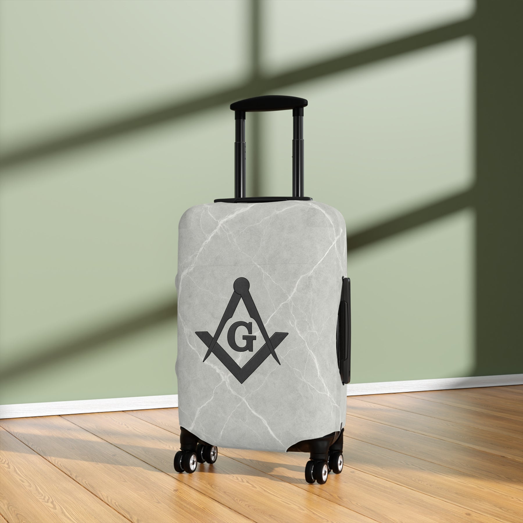 Master Mason Blue Lodge Luggage Cover - Black Square & Compasses with G Emblem