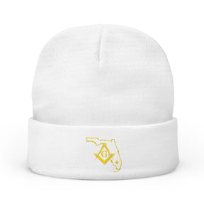 Master Mason Blue Lodge Beanie - Knit Embroidery Gold Square & Compass G Florida Mason - Bricks Masons