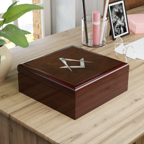 Master Mason Blue Lodge Jewelry Box - Silver Square & Compasses Emblem