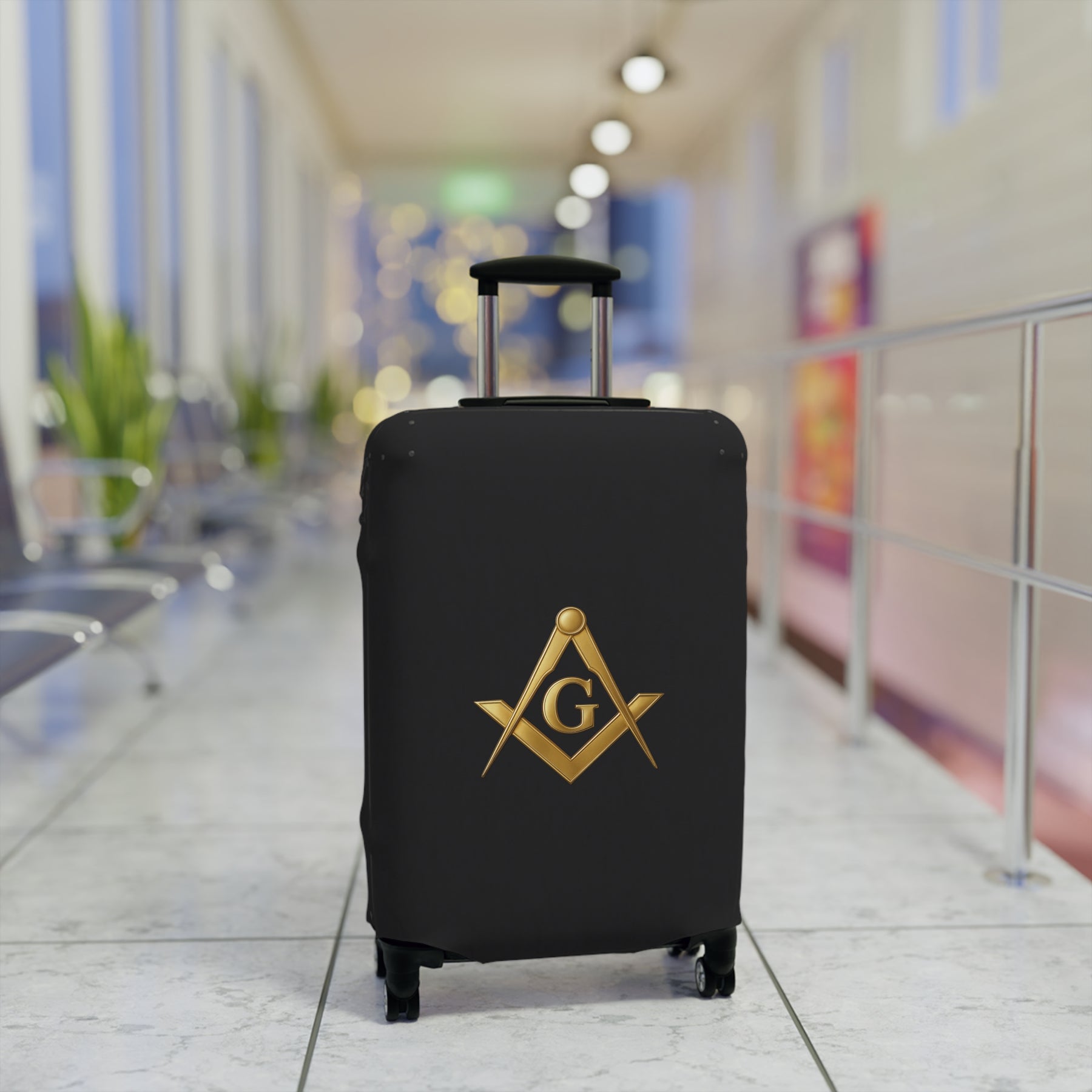 Master Mason Blue Lodge Luggage Cover - Golden Square & Compasses G Emblem