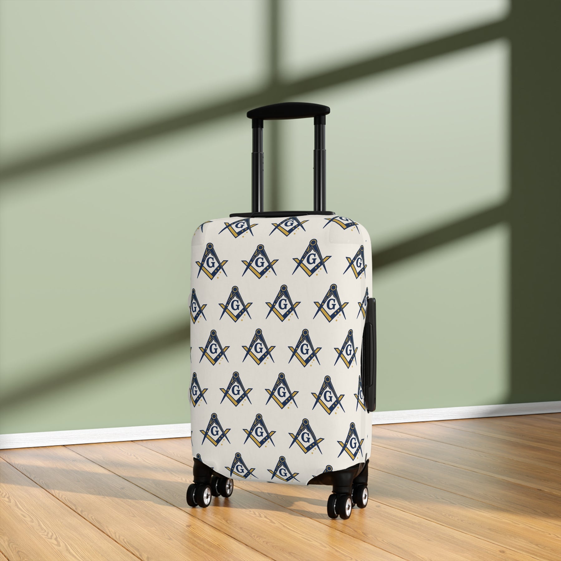 Master Mason Blue Lodge Luggage Cover - Square & Compasses with G Emblem Print