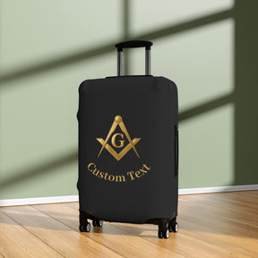 Master Mason Blue Lodge Luggage Cover - Gold Square & Compass G with Custom Text