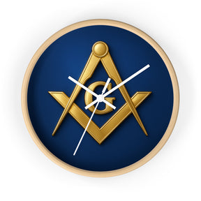 Master Mason Blue Lodge Clock - S & C Emblem on Elegant Wooden Frame - Bricks Masons