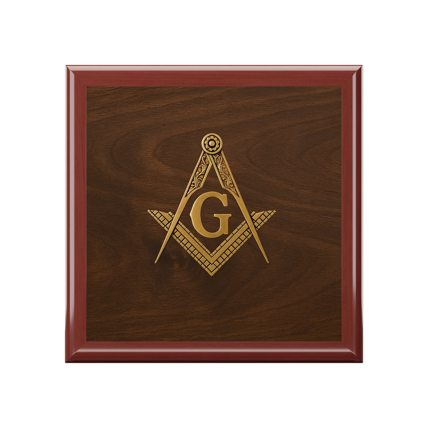 Master Mason Blue Lodge Jewelry Box - Gold Square & Compasses with G Emblem
