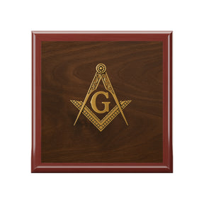 Master Mason Blue Lodge Jewelry Box - Gold Square & Compasses with G Emblem