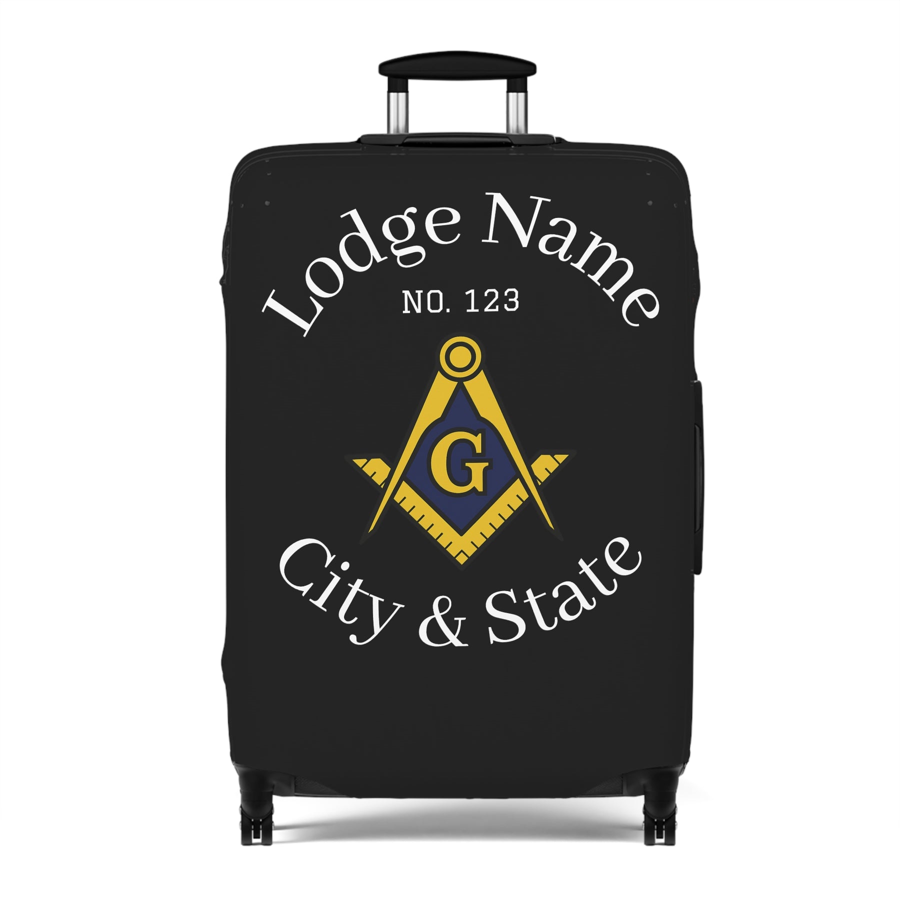 Master Mason Blue Lodge Luggage Cover - S&C G Emblem with Personalization