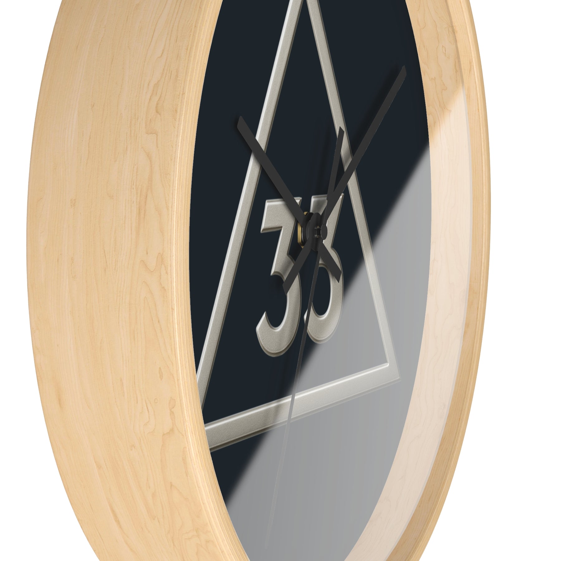 33rd Degree Scottish Rite Clock - Silver Triangle with 33 on Wooden Frame - Bricks Masons