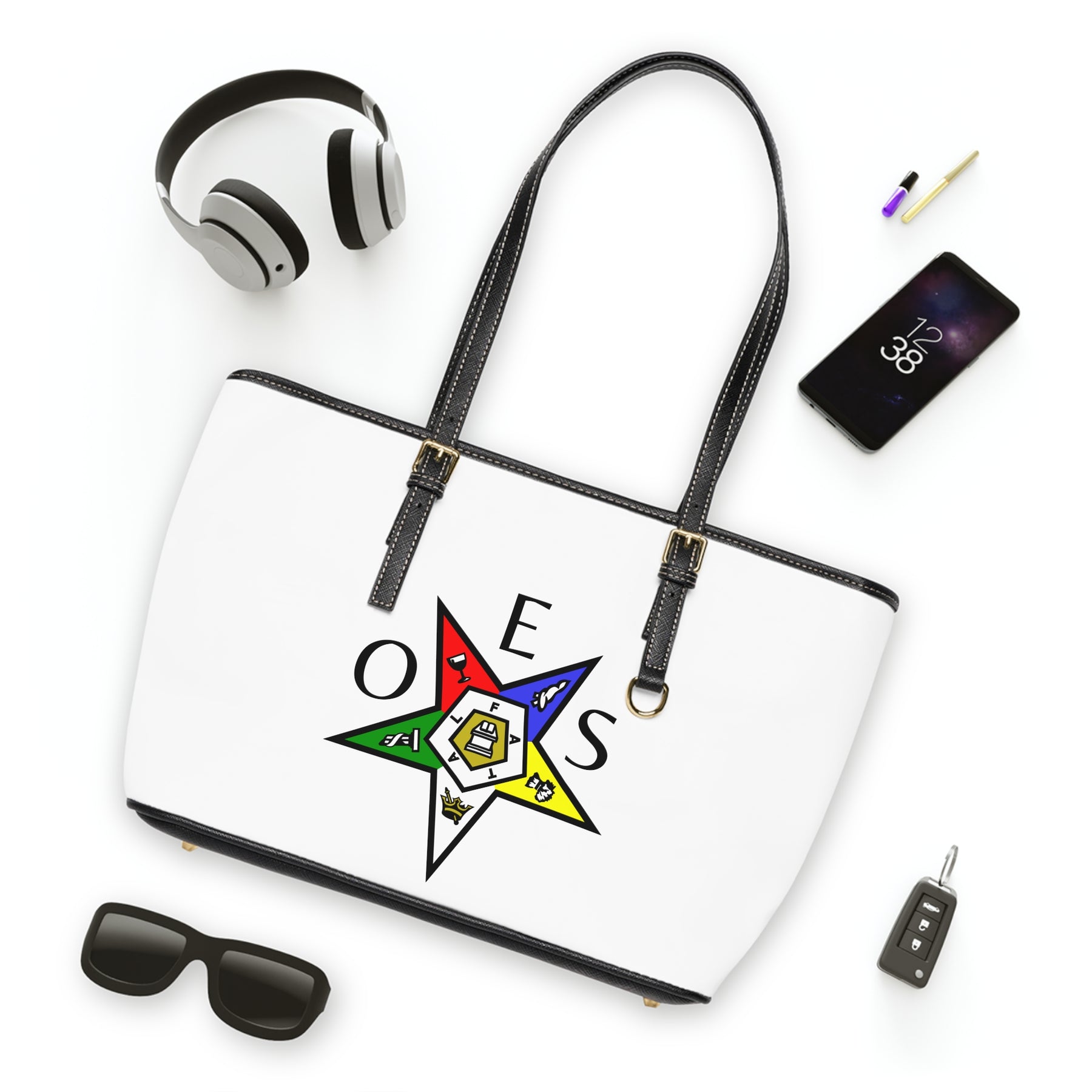 OES Handbag - White PU Leather With Ample Interior - Bricks Masons