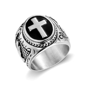 Knights Templar Commandery Ring - Silver Cross Signet - Bricks Masons