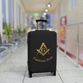 Master Mason Blue Lodge Luggage Cover - Gold Square & Compass G with Custom Text