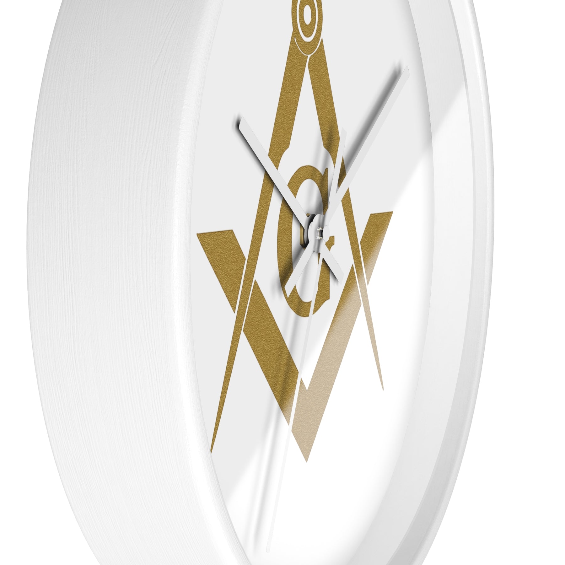 Master Mason Blue Lodge Clock - Golden Square & Compass G on White Dial - Bricks Masons