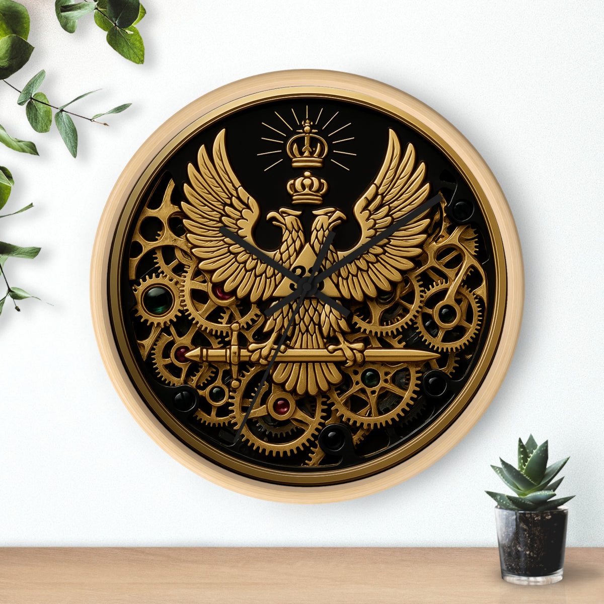 33rd Degree Scottish Rite Clock - Open Gear Eagle on Wood Frame With Plexiglass Face - Bricks Masons
