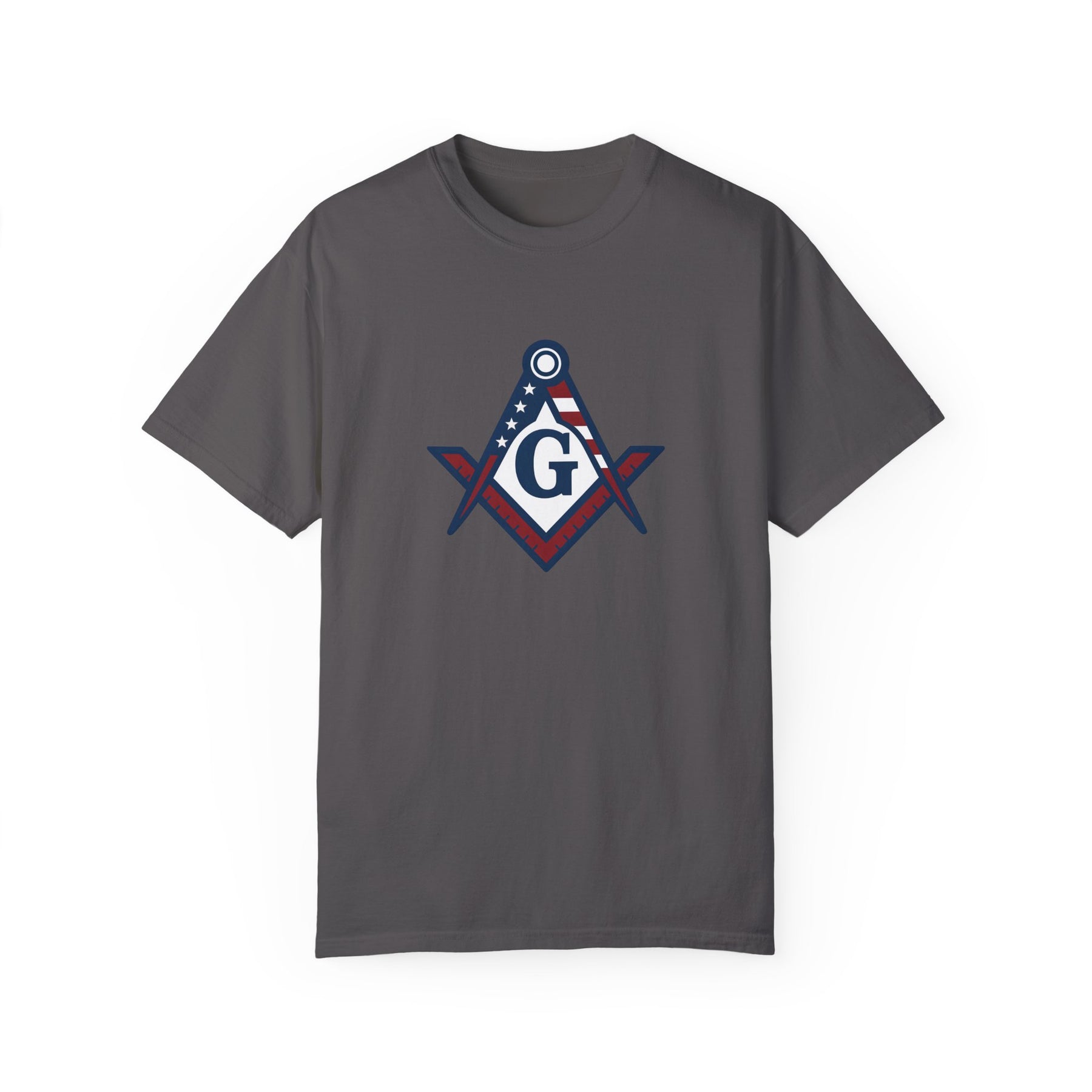 Master Mason Blue Lodge T-Shirt - Garment-Dyed USA Flag Mason - Bricks Masons