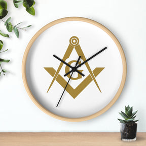 Master Mason Blue Lodge Clock - Golden Square & Compass G on White Dial - Bricks Masons