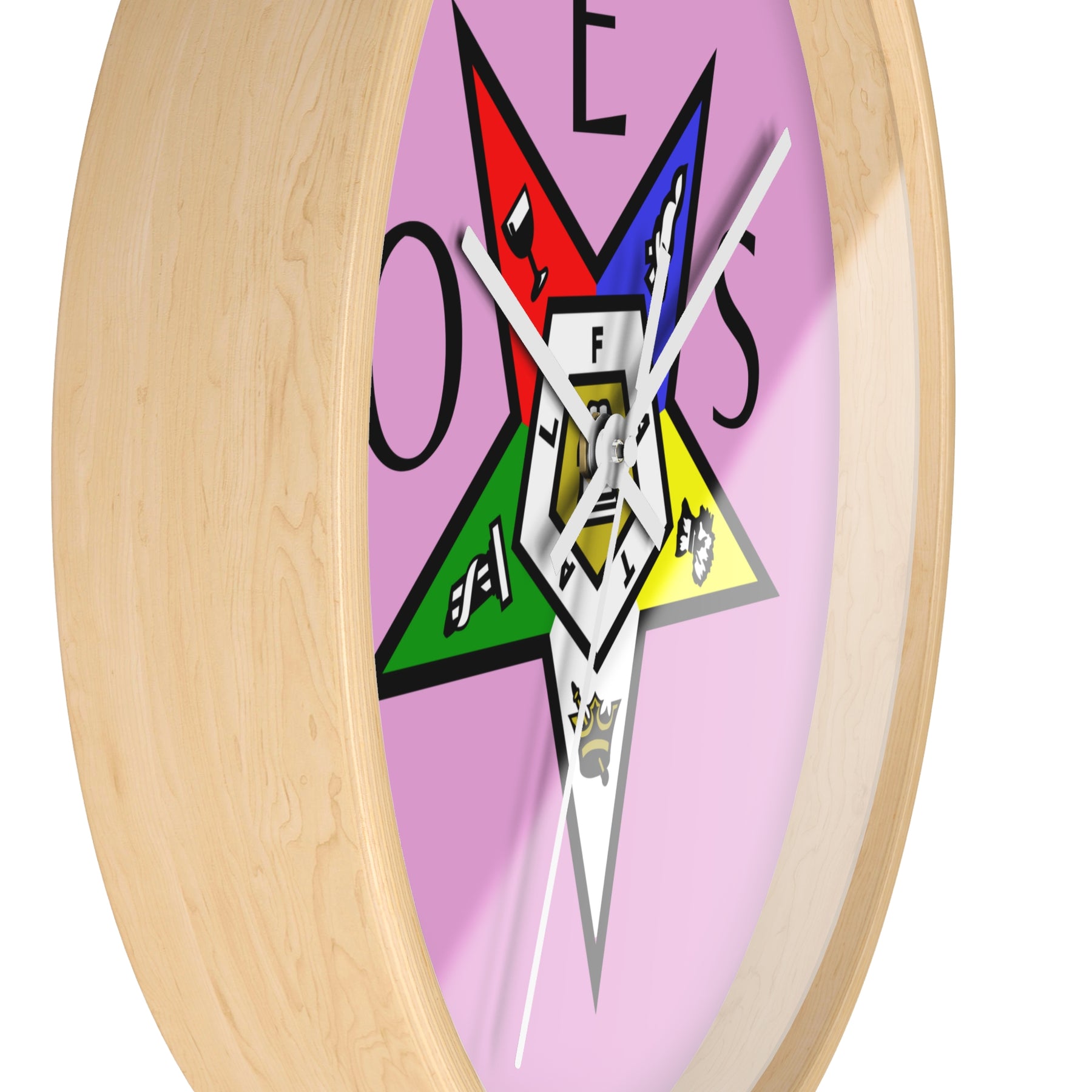 OES Clock - Colorful Emblem with OES Lettering on Pink Dial - Bricks Masons
