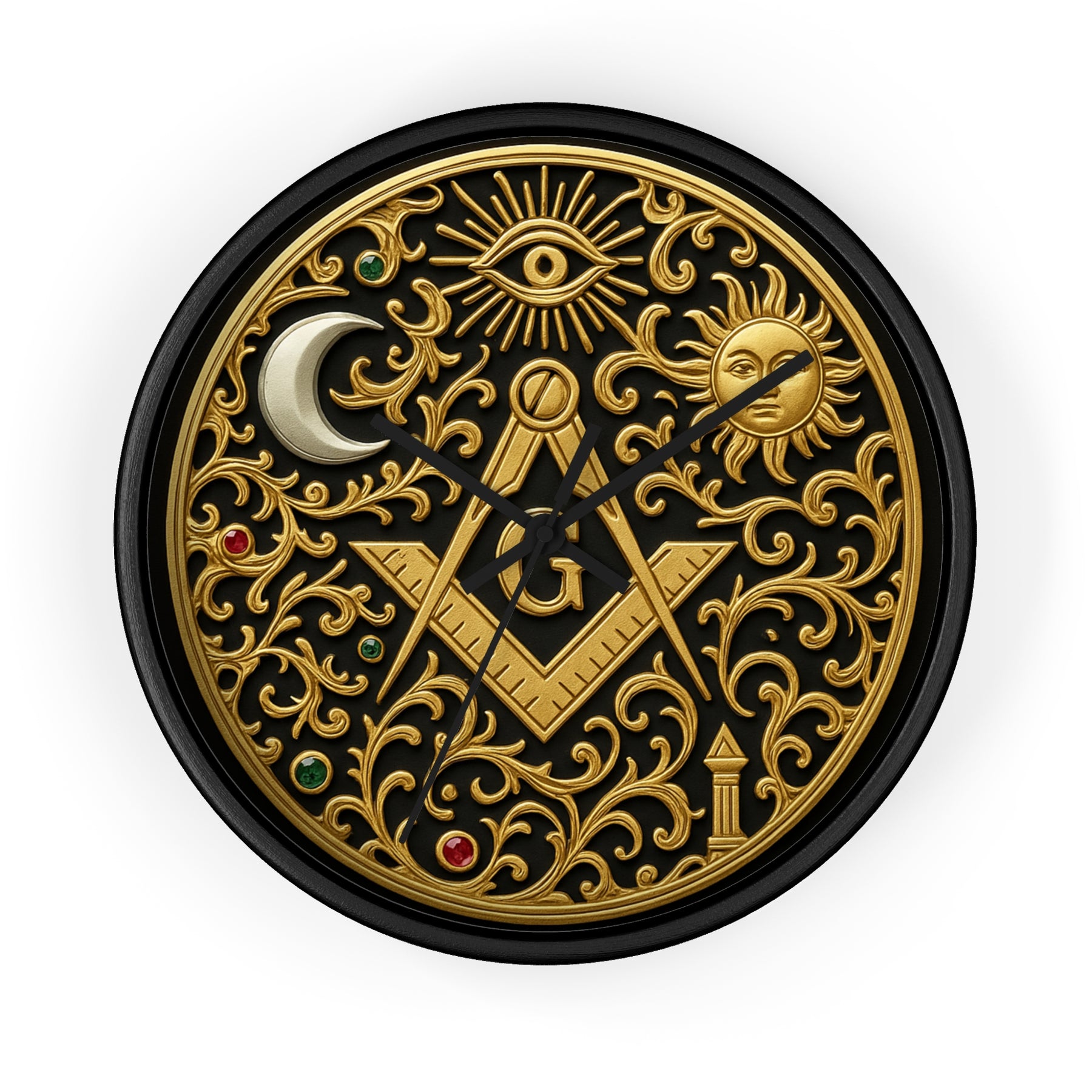 Master Mason Blue Lodge Clock - S&C G with Sun Moon & Eye with Golden Ornates - Bricks Masons