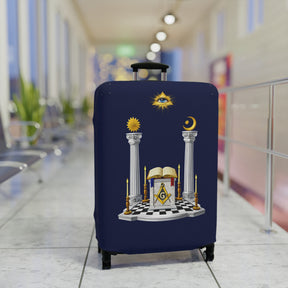 Master Mason Blue Lodge Luggage Cover - S&C G Altar Pillars & Eye On Checkered Floor