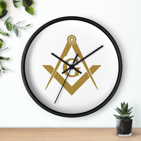 Master Mason Blue Lodge Clock - Golden Square & Compass G on White Dial - Bricks Masons