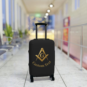 Master Mason Blue Lodge Luggage Cover - Gold Square & Compass G with Custom Text