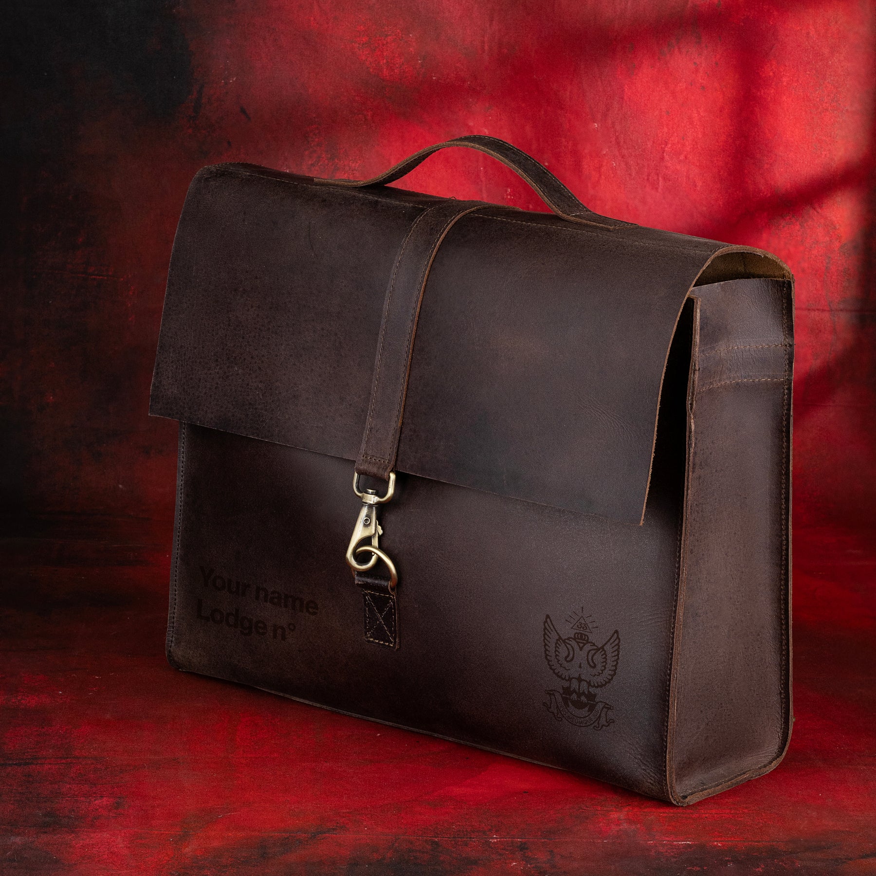33rd Degree Scottish Rite Briefcase - Wings Up Genuine Cow Leather Convertible Bag - Bricks Masons