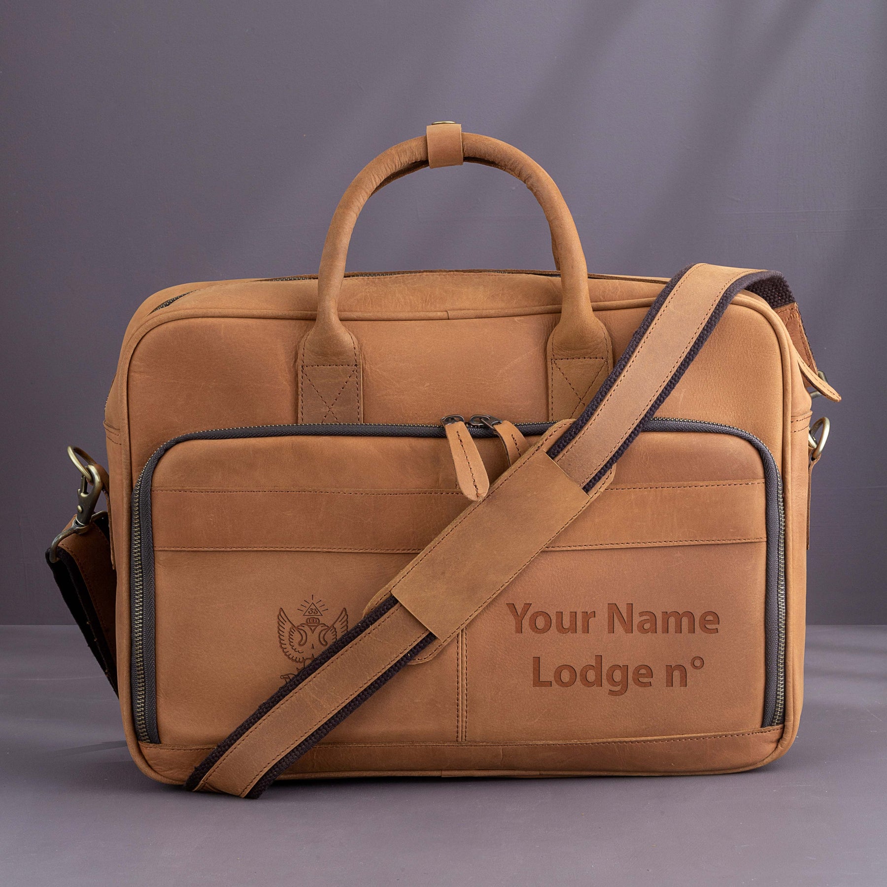 33rd Degree Scottish Rite Briefcase - Wings Up Handmade Leather - Bricks Masons