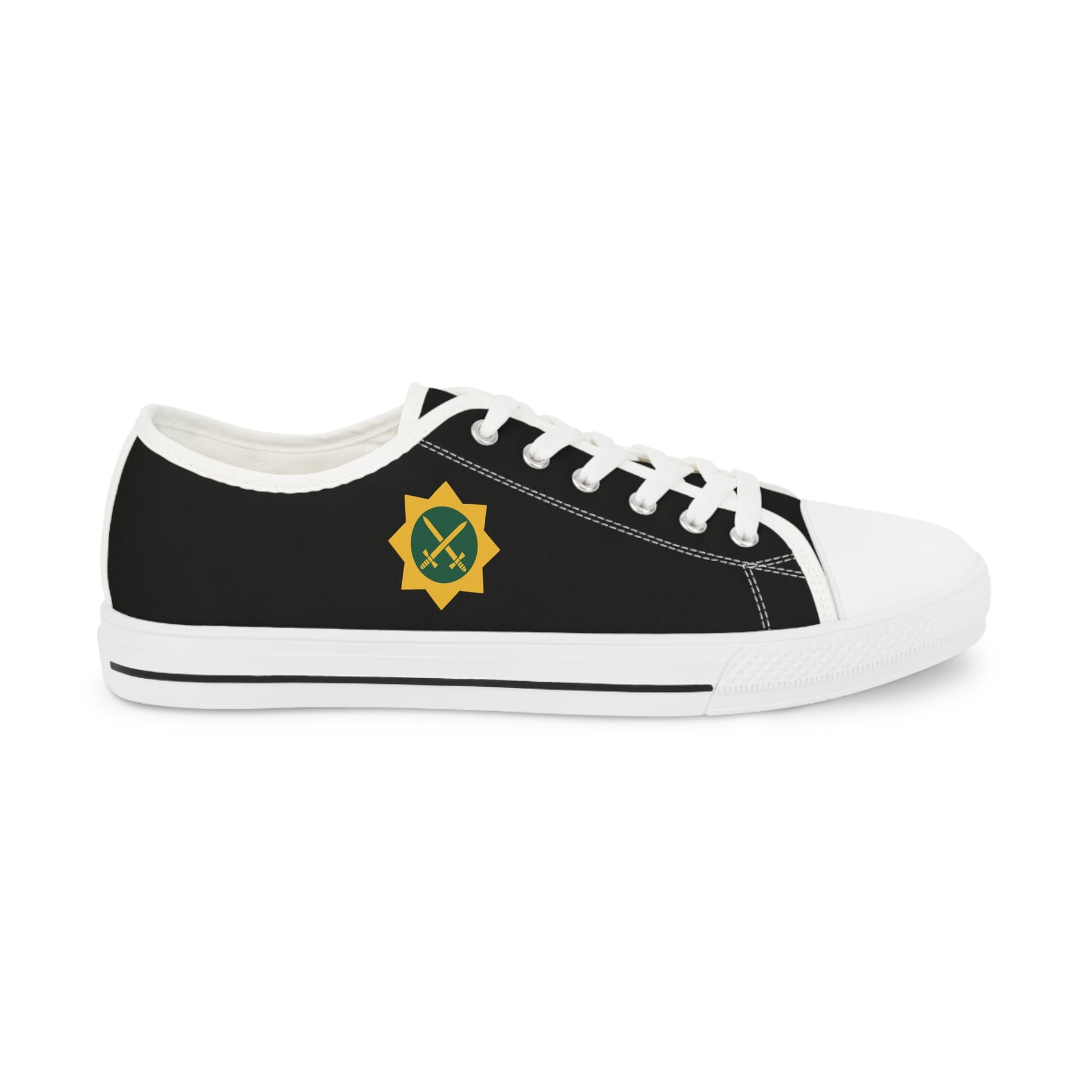Red Cross of Babylone Sneaker - Low Top Sneaker Black & White Gold & Green Emblem - Bricks Masons