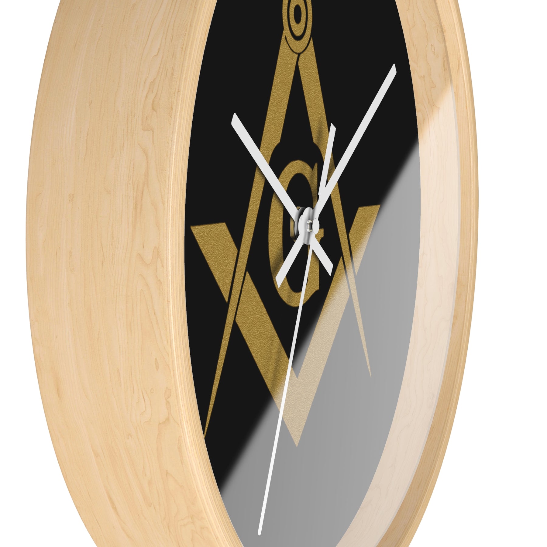 Master Mason Blue Lodge Clock - Shiny Golden S&C G on Black Dial - Bricks Masons